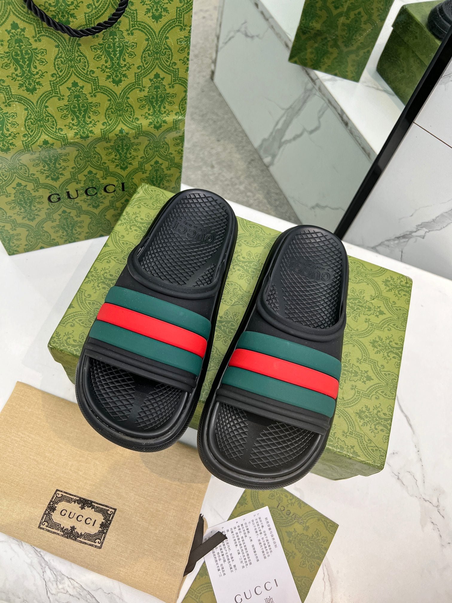 PLATFORM SLIPPERS IN BLACK MIX GREEN AND RED IMPORTED TPU - Image 3