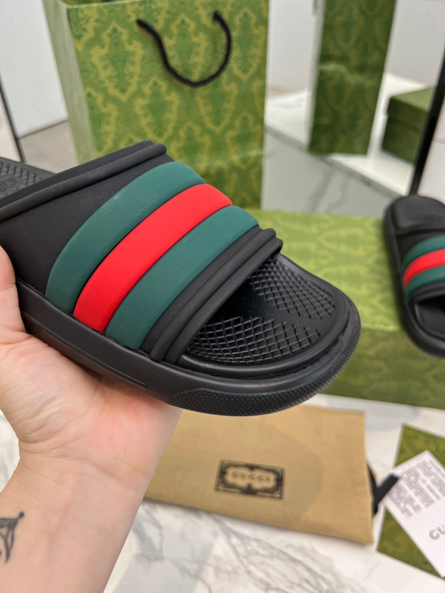 PLATFORM SLIPPERS IN BLACK MIX GREEN AND RED IMPORTED TPU - Image 8