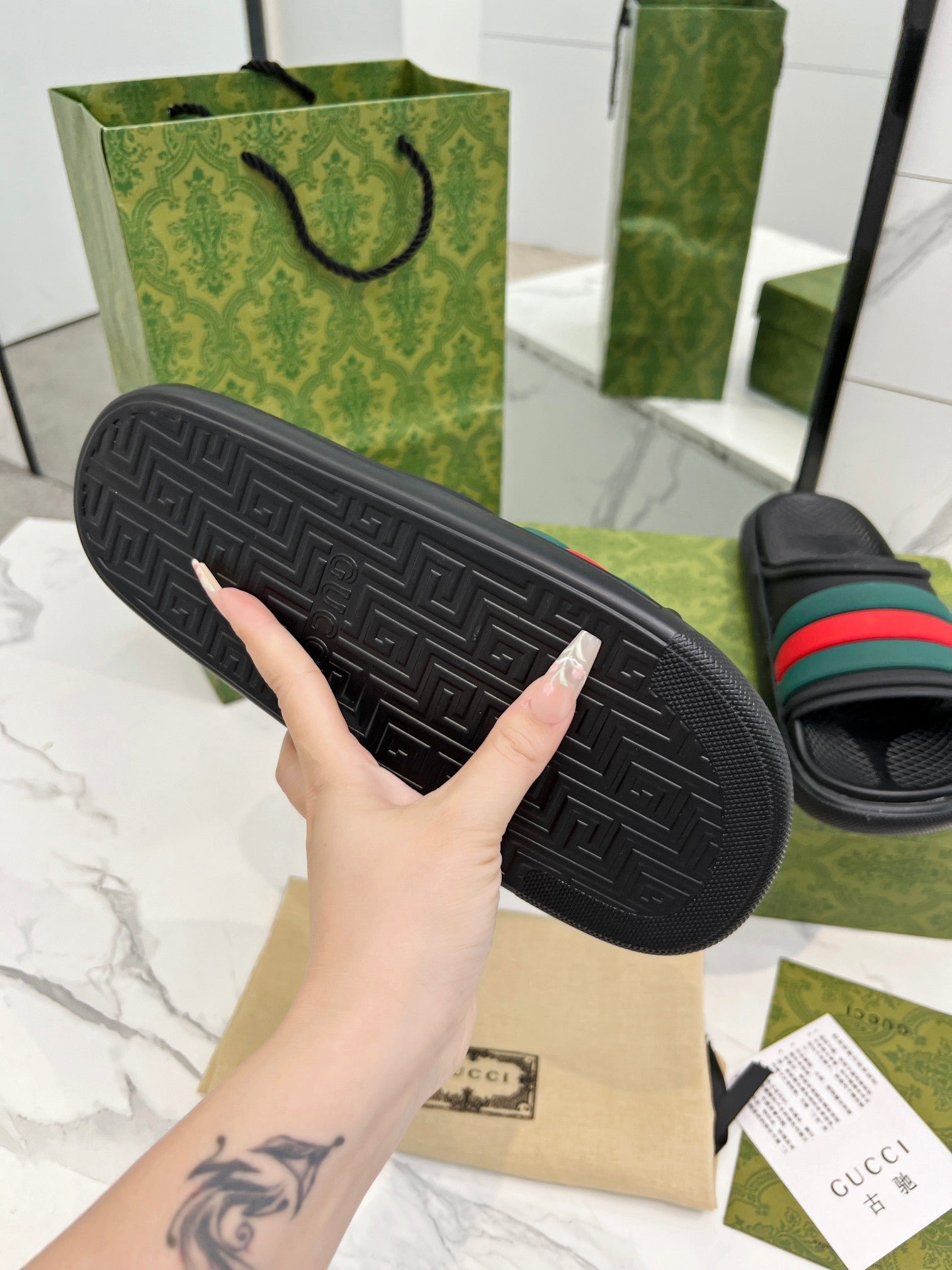 PLATFORM SLIPPERS IN BLACK MIX GREEN AND RED IMPORTED TPU - Image 9