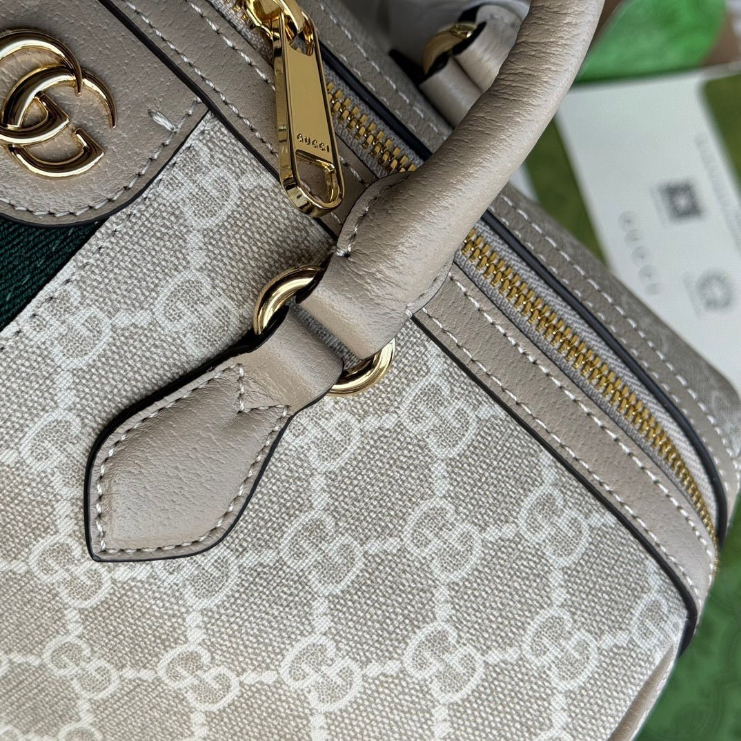 OPHIDIA MEDIUM TOP HANDLE BAG 31 IN BEIGE WHITE CANVAS AND OAT CALFSKIN TRIM GOLD HARDWARE - Image 2
