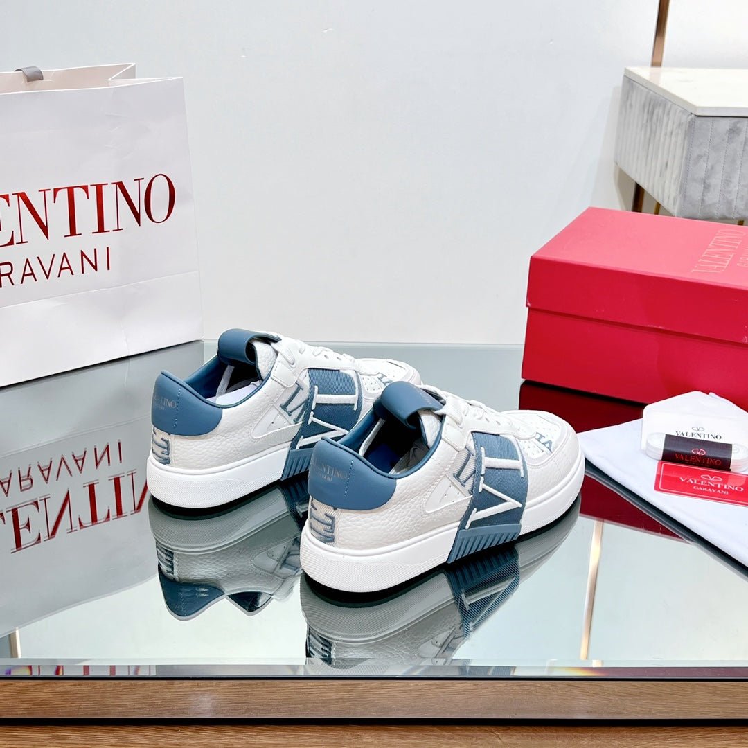VL7N LOW-TOP WHITE CALFSKIN AND AEGEAN BLUE FABRIC SNEAKER WITH BANDS - Image 8