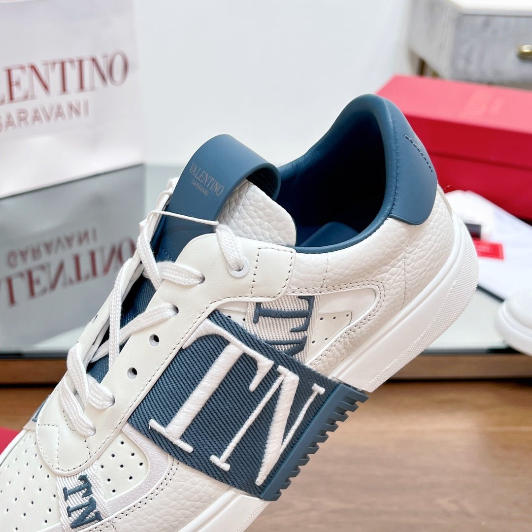 VL7N LOW-TOP WHITE CALFSKIN AND AEGEAN BLUE FABRIC SNEAKER WITH BANDS - Image 6