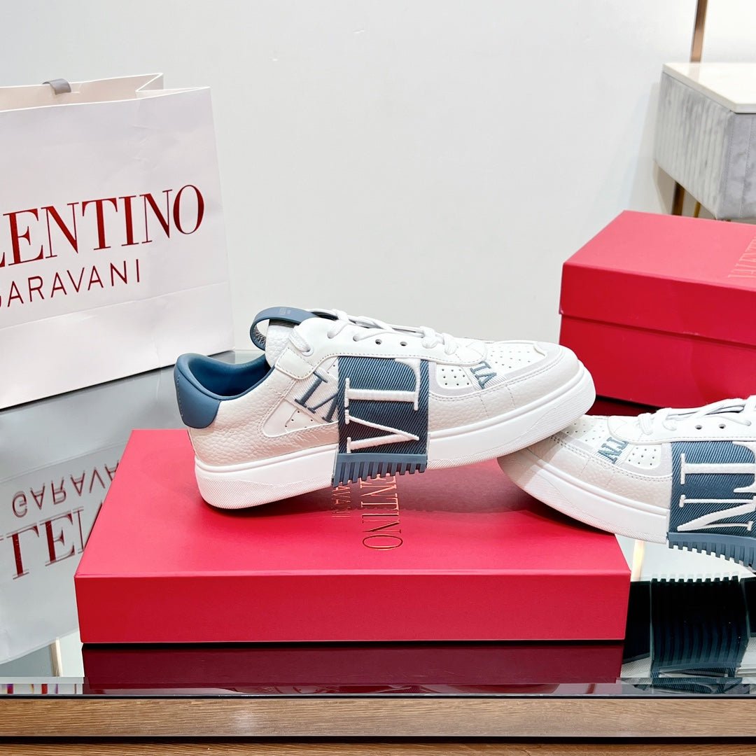 VL7N LOW-TOP WHITE CALFSKIN AND AEGEAN BLUE FABRIC SNEAKER WITH BANDS - Image 5