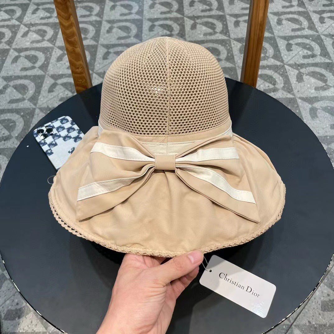 WHEAT BEIGE STRAW BUCKET HAT WITH BOW FABRIC BORDER 439644 - Image 3