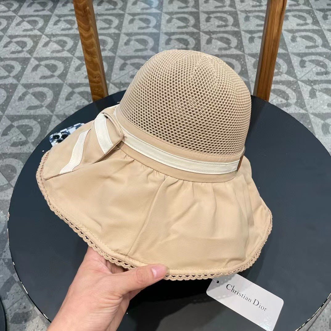 WHEAT BEIGE STRAW BUCKET HAT WITH BOW FABRIC BORDER 439644 - Image 5
