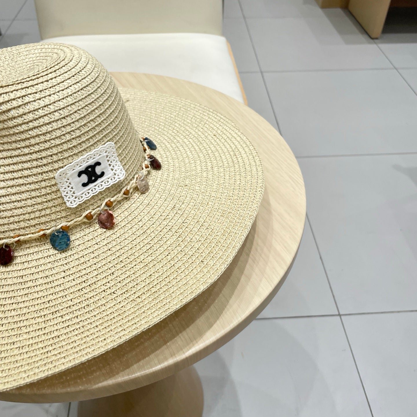 WIDE BRIM HAT MODEL 652185 IN BEIGE WOVEN STRAW - Image 5