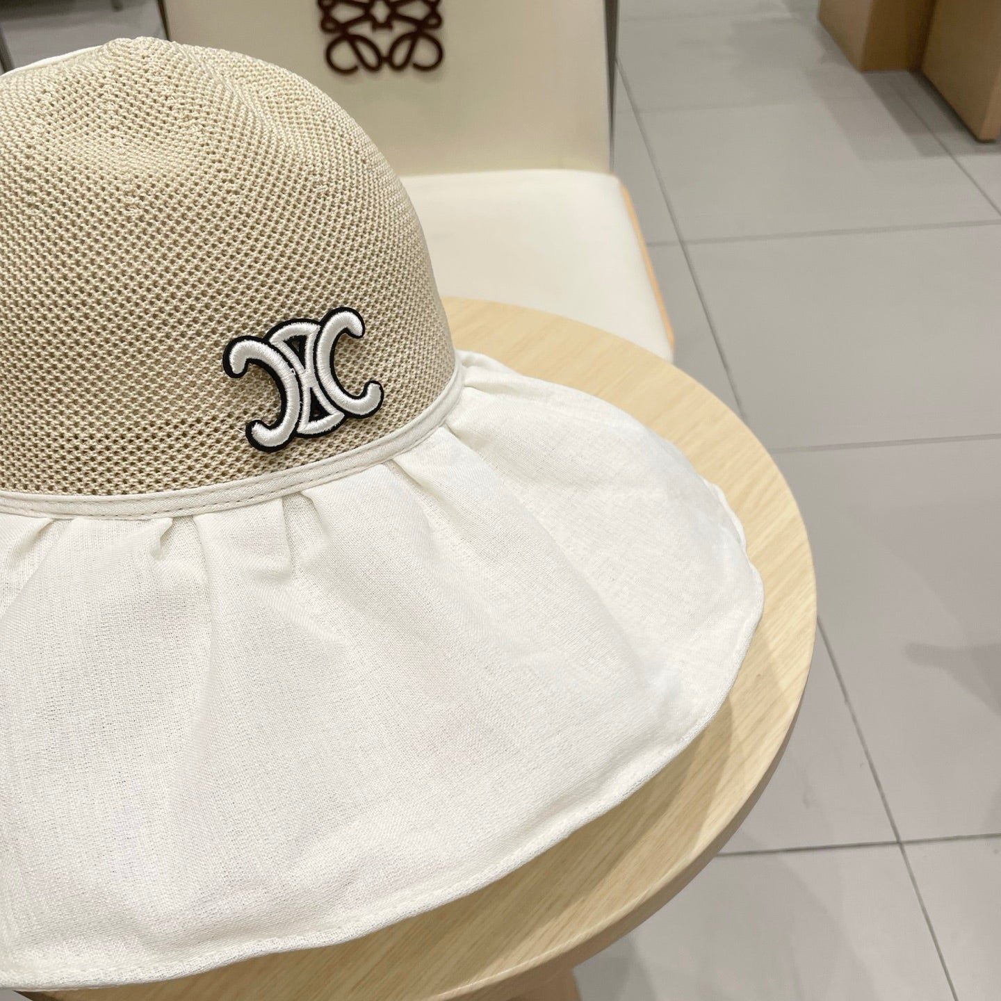WIDE BRIM HALF HEAD HAT MODEL 650677 IN BEIGE MESH FABRIC - Image 7