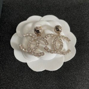 VINTAGE DOUBLE C STUD EARRINGS IN GOLD METAL FULLY EMBELLISHED CRYSTALS