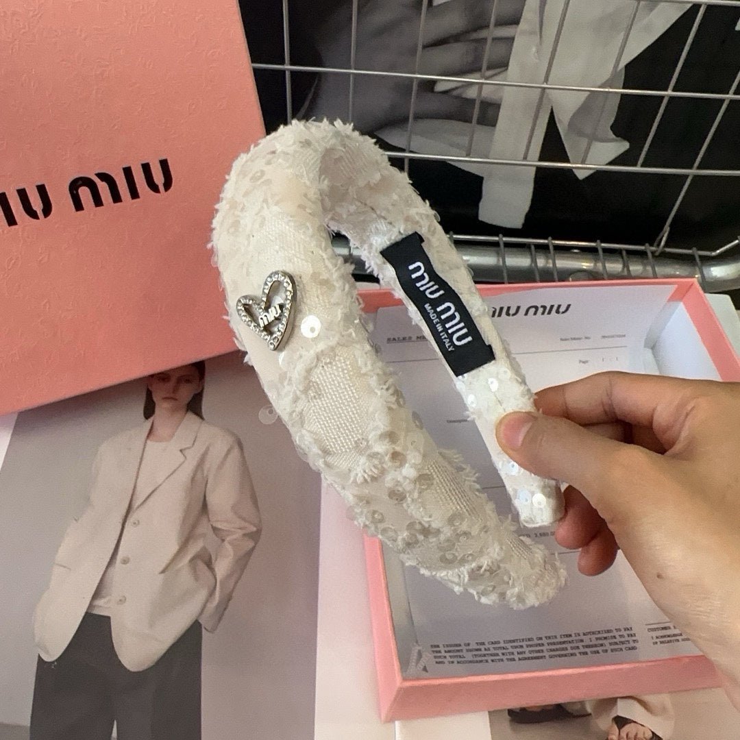 WHITE HEADBAND ATTACHED SEQUINS TWEED 393654 - Image 2