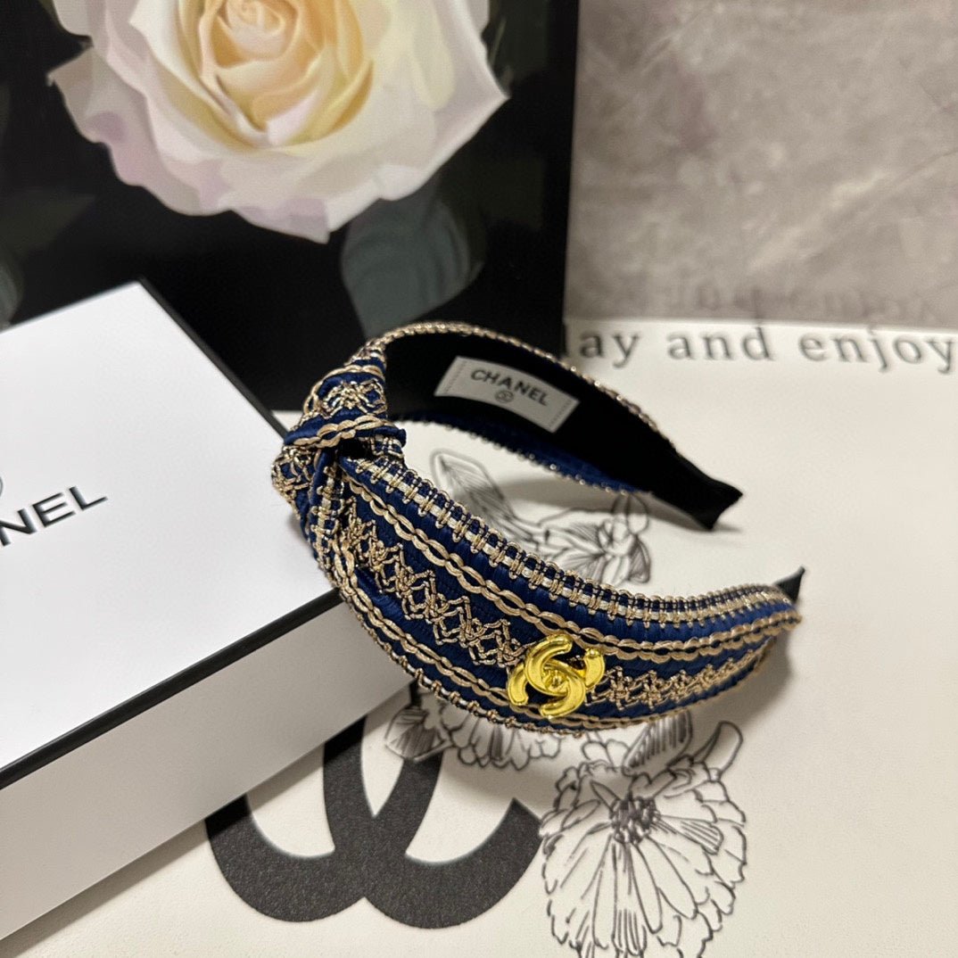 NAVY BLUE MIX LIGHT YELLOW FABRIC HEADBAND 168585 - Image 3