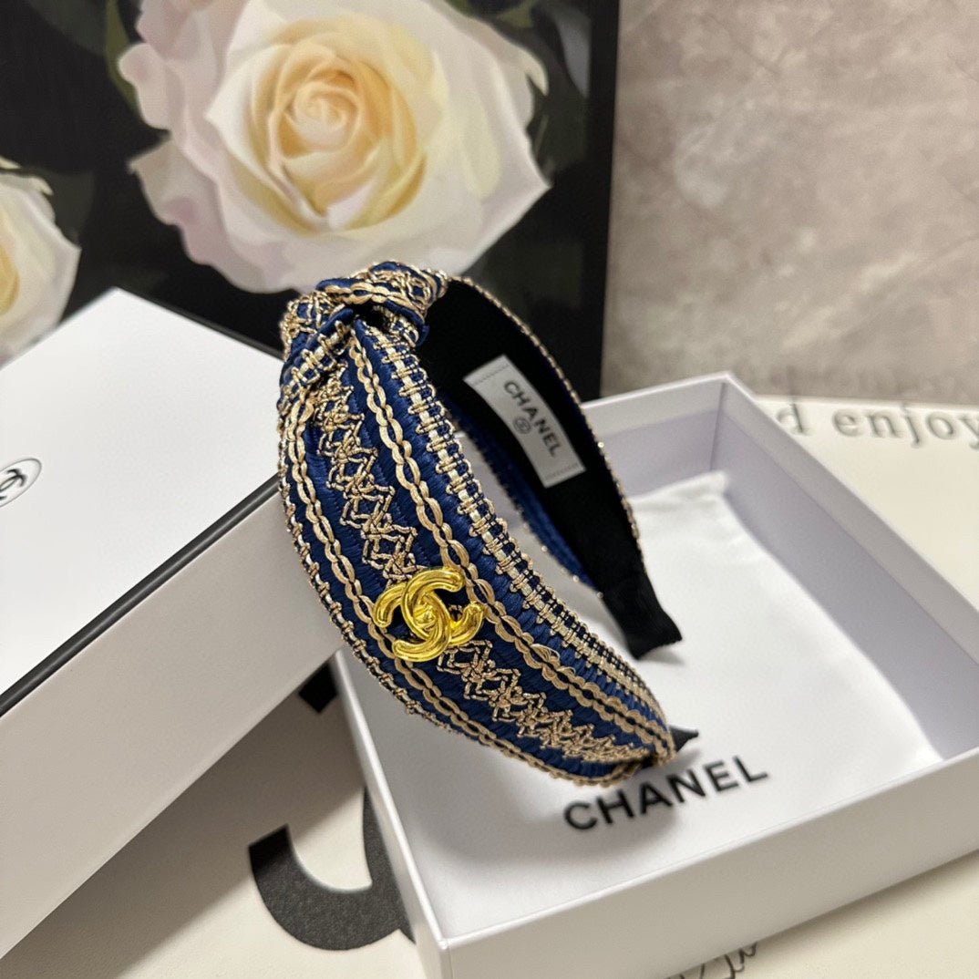 NAVY BLUE MIX LIGHT YELLOW FABRIC HEADBAND 168585 - Image 5