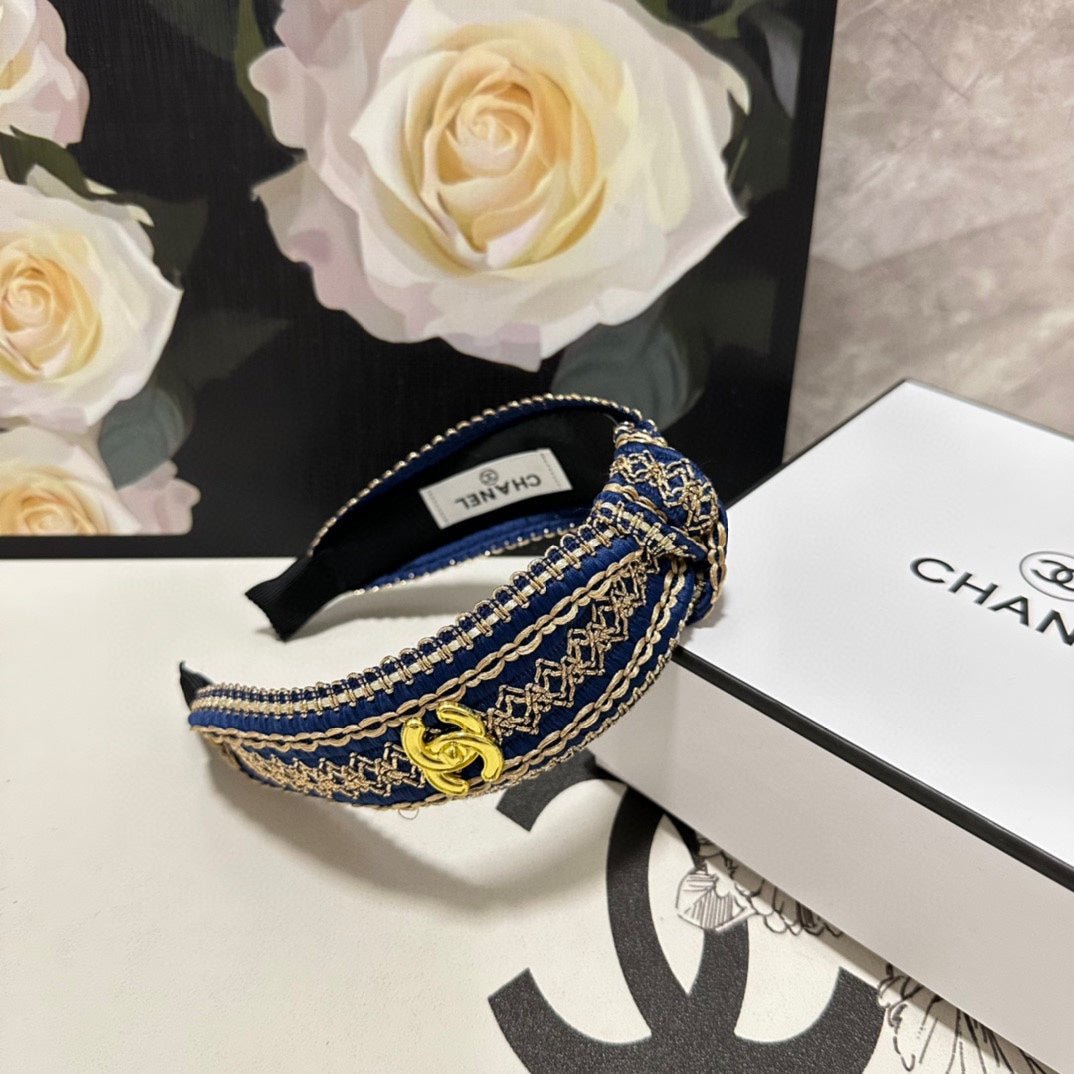 NAVY BLUE MIX LIGHT YELLOW FABRIC HEADBAND 168585 - Image 2