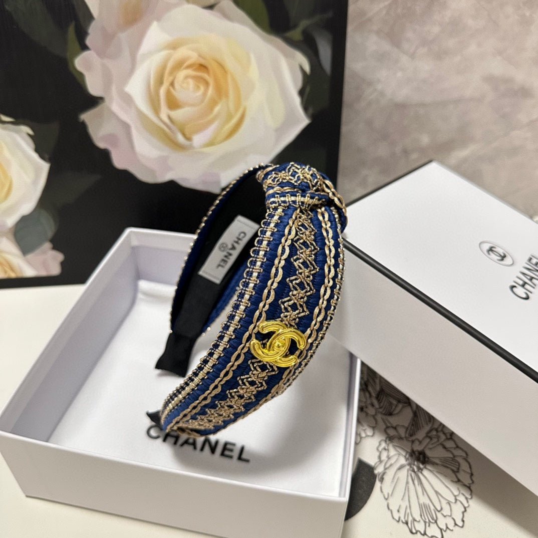 NAVY BLUE MIX LIGHT YELLOW FABRIC HEADBAND 168585 - Image 6