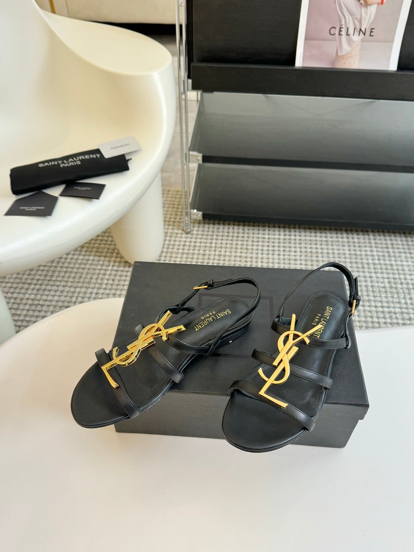 Yves SL Buckle Women Sandals Black Leather - Image 2