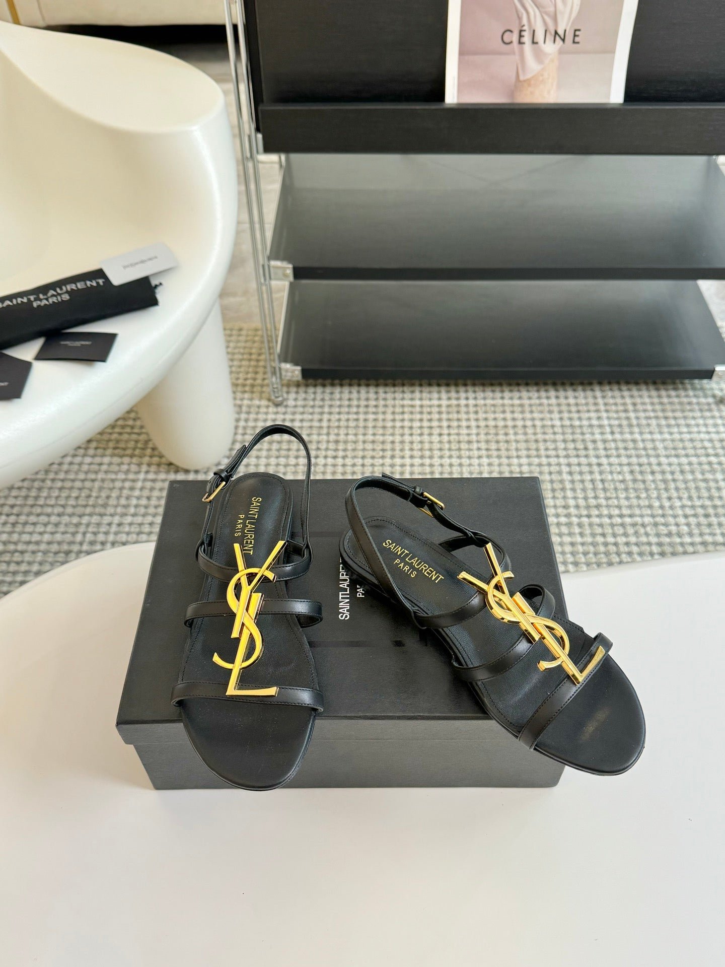 Yves SL Buckle Women Sandals Black Leather - Image 3