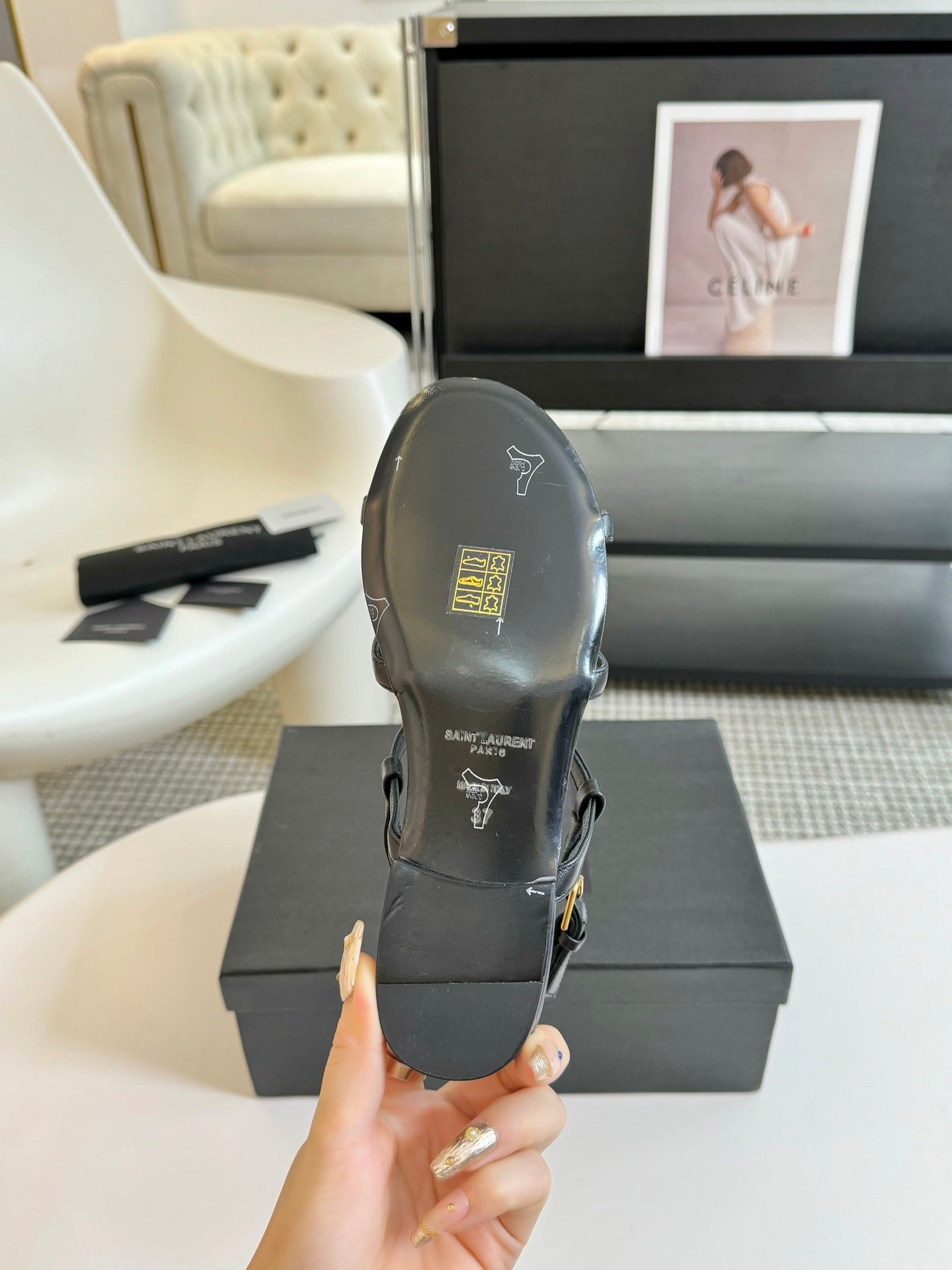 Yves SL Buckle Women Sandals Black Leather - Image 9