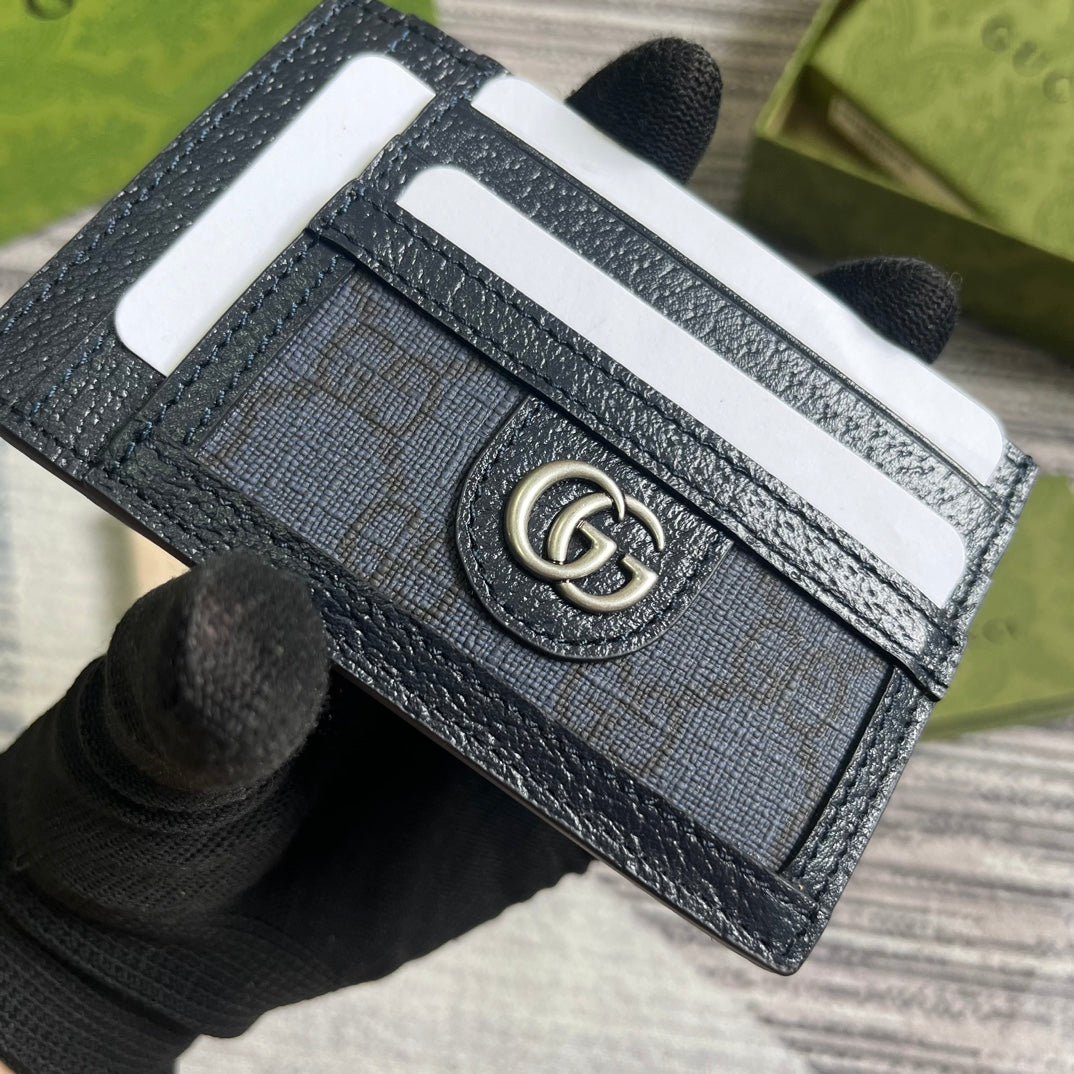 OPHIDIA GG 11 CARD CASE DARK BLUE CANVAS AND BLACK CALFSKIN - Image 4