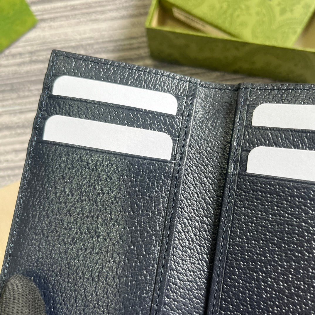 OPHIDIA GG 12 CARD CASE DARK BLUE CANVAS AND BLACK CALFSKIN - Image 3