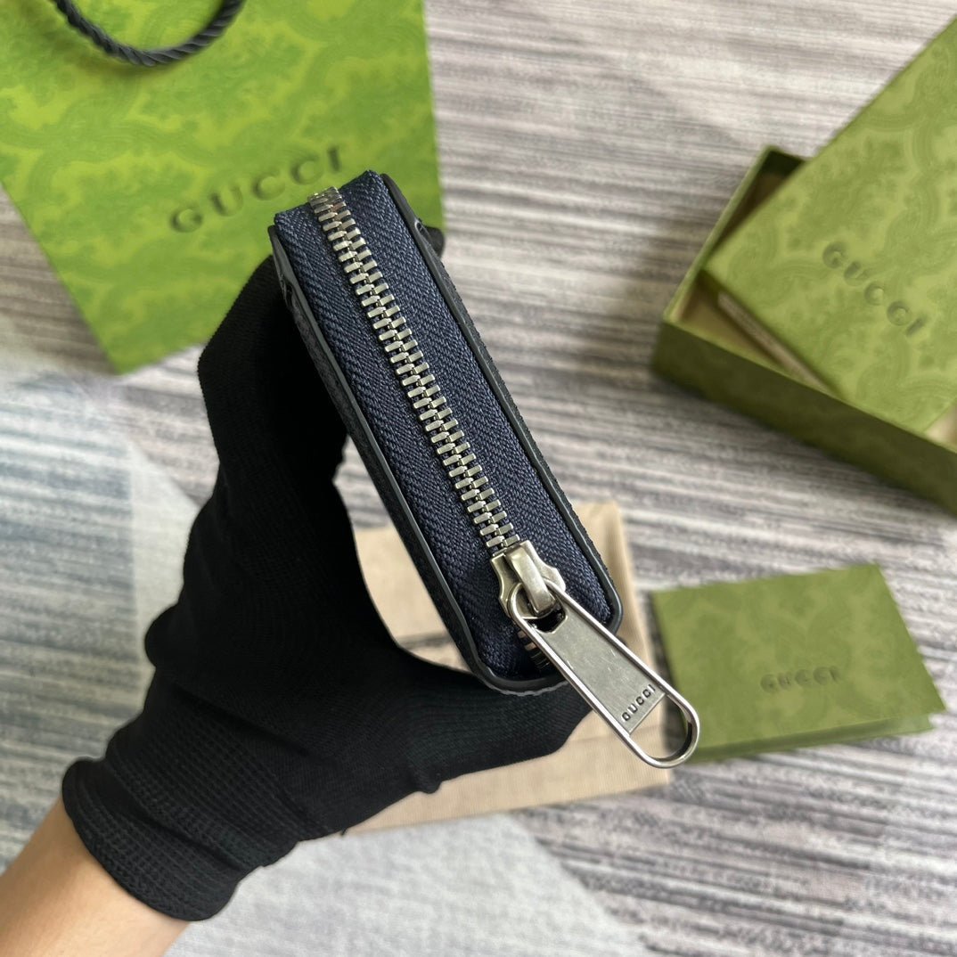 OPHIDIA GG 19 ZIP AROUND WALLET DARK BLUE CANVAS AND BLACK CALFSKIN - Image 8