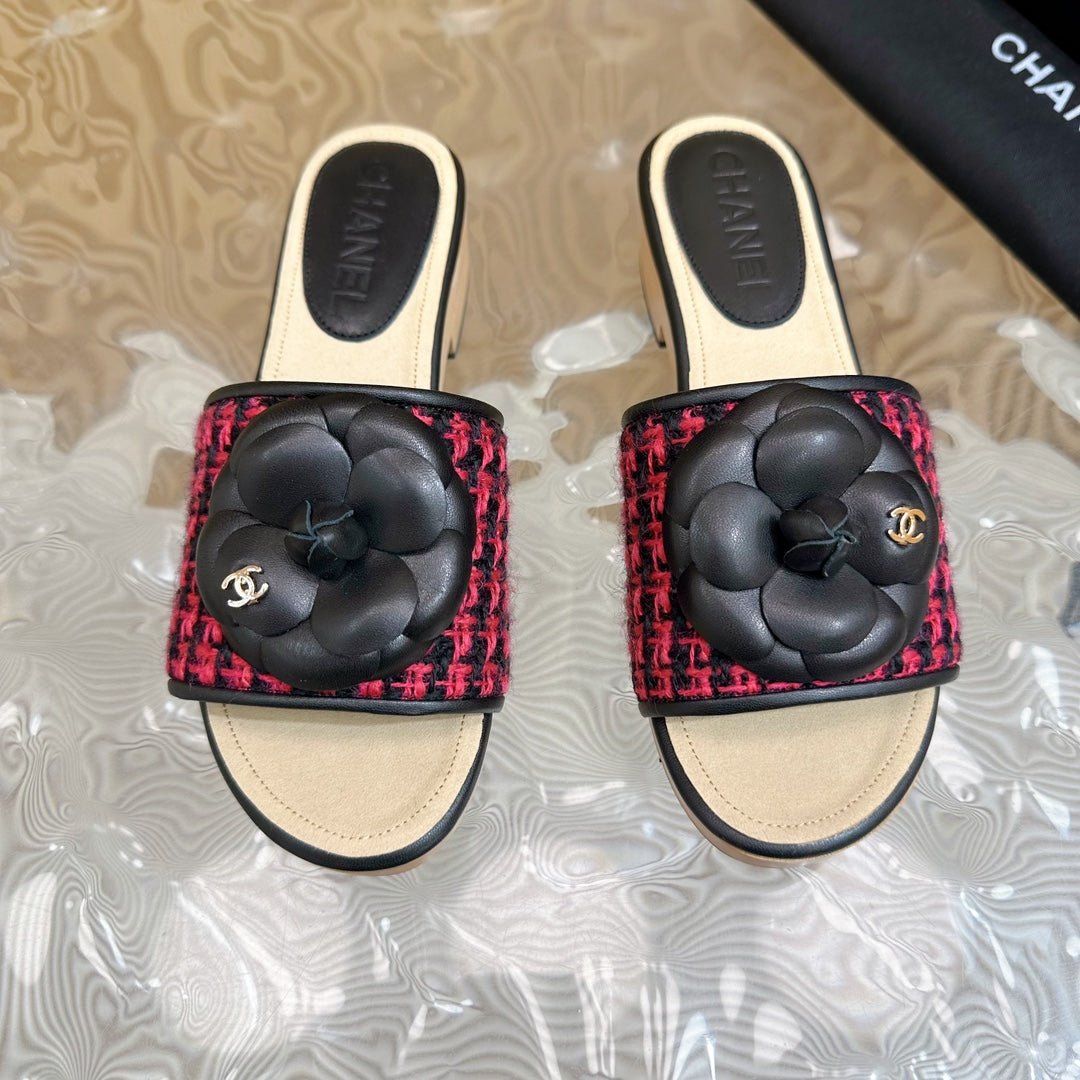 PLATFORM SLIPPERS WITH FLOWER IN BARBIE PINK MIX BLACK LAMBSKIN - Image 7