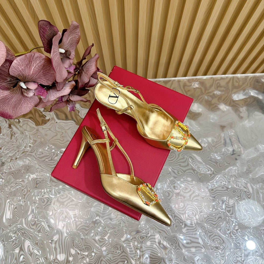 VLOGO SIGNATURE SLINGBACK PUMP 80 MM IN GOLD CALFSKIN - Image 6