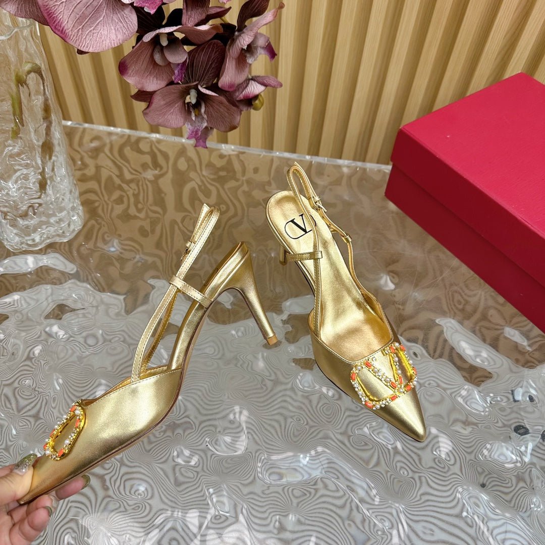 VLOGO SIGNATURE SLINGBACK PUMP 80 MM IN GOLD CALFSKIN - Image 5