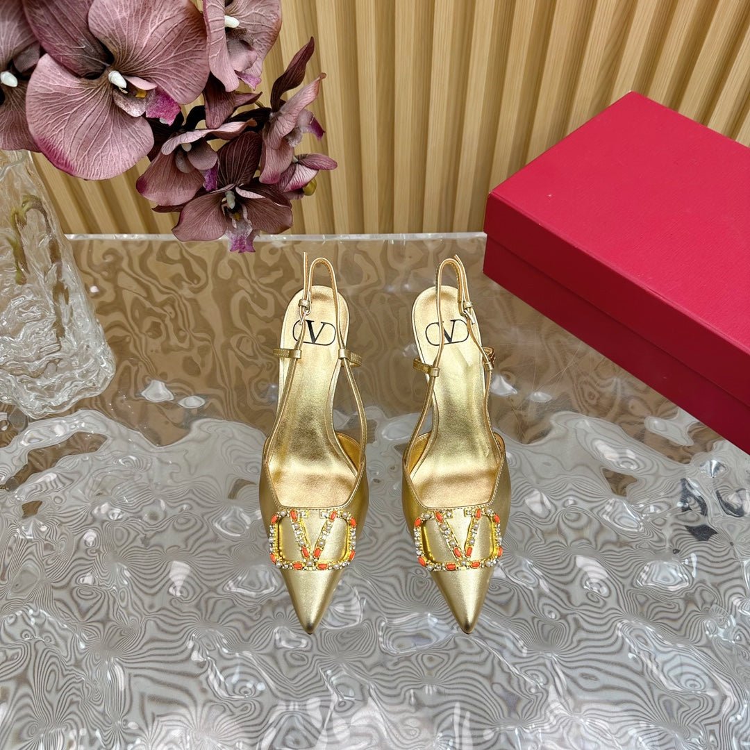 VLOGO SIGNATURE SLINGBACK PUMP 80 MM IN GOLD CALFSKIN - Image 8
