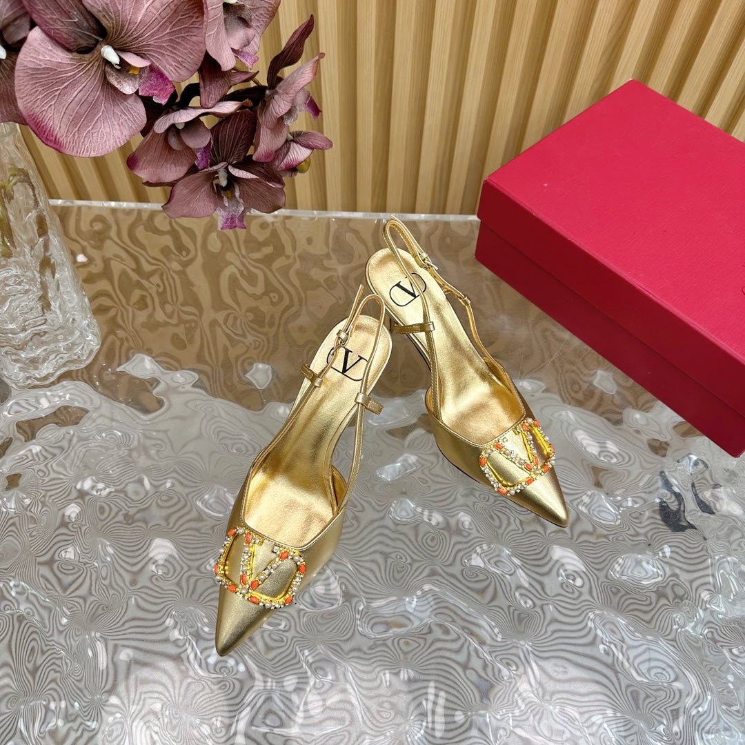 VLOGO SIGNATURE SLINGBACK PUMP 80 MM IN GOLD CALFSKIN - Image 2