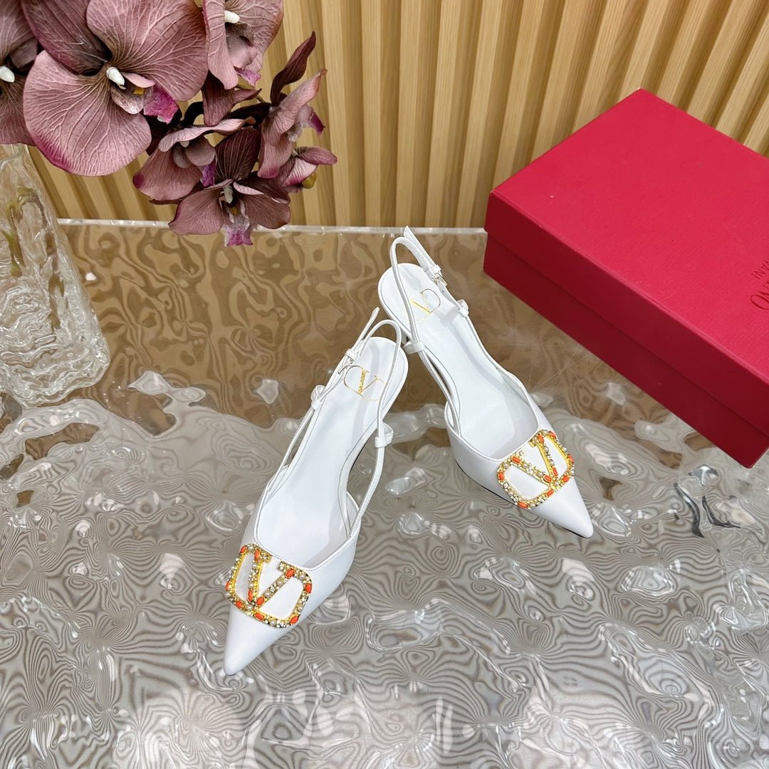 VLOGO SIGNATURE SLINGBACK PUMP 80 MM IN WHITE CALFSKIN - Image 2