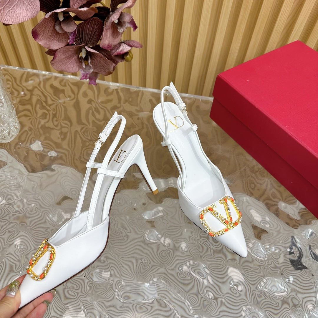 VLOGO SIGNATURE SLINGBACK PUMP 80 MM IN WHITE CALFSKIN - Image 3