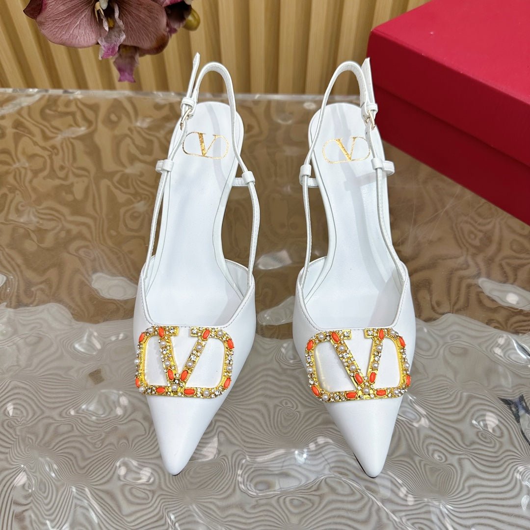 VLOGO SIGNATURE SLINGBACK PUMP 80 MM IN WHITE CALFSKIN - Image 5