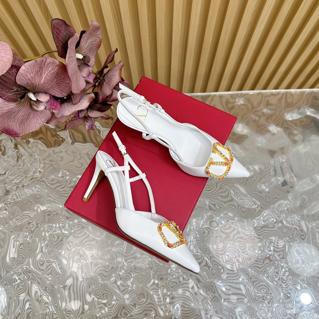 VLOGO SIGNATURE SLINGBACK PUMP 80 MM IN WHITE CALFSKIN - Image 9