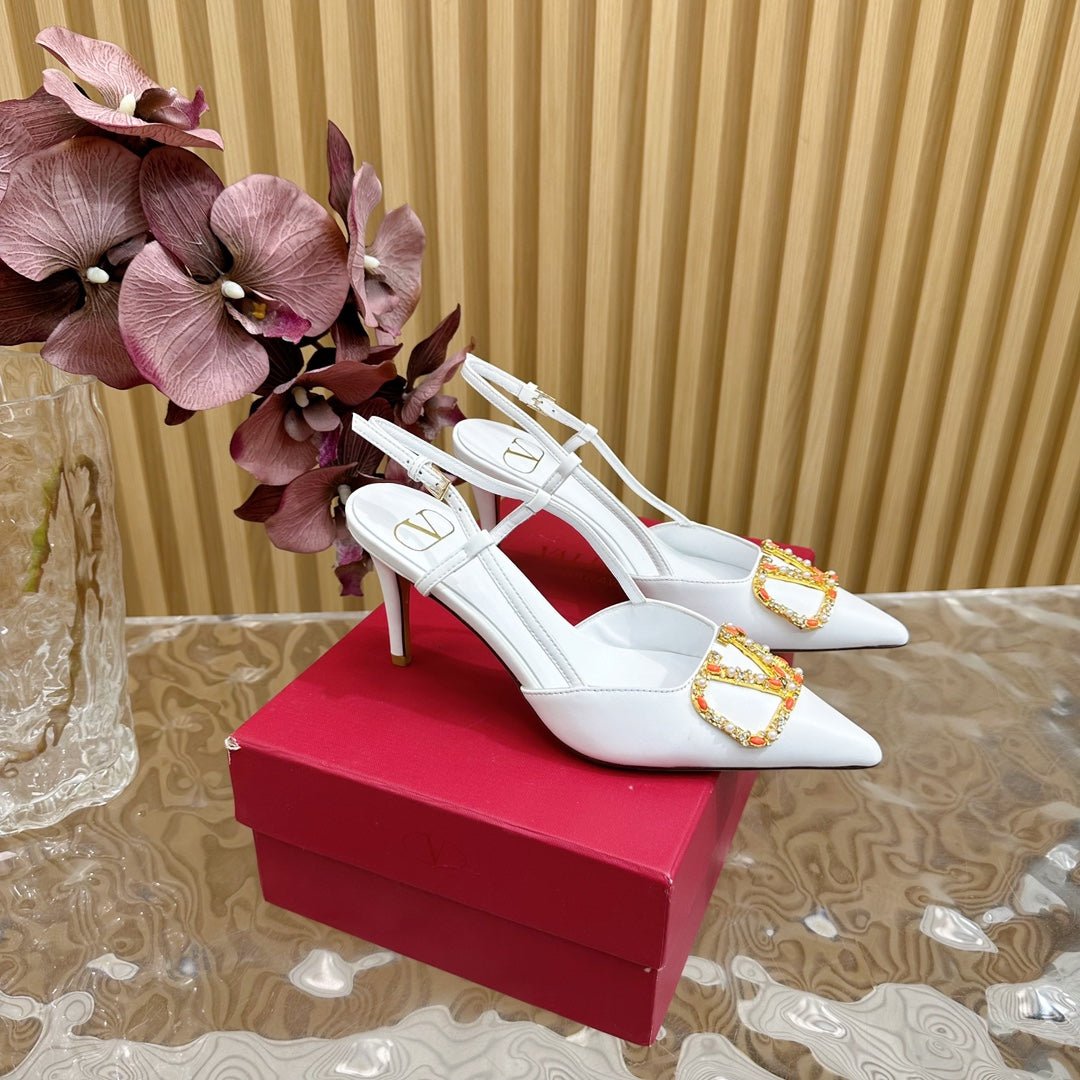 VLOGO SIGNATURE SLINGBACK PUMP 80 MM IN WHITE CALFSKIN - Image 7