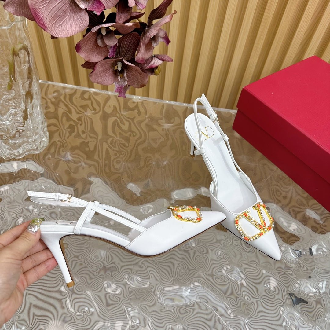 VLOGO SIGNATURE SLINGBACK PUMP 80 MM IN WHITE CALFSKIN - Image 8