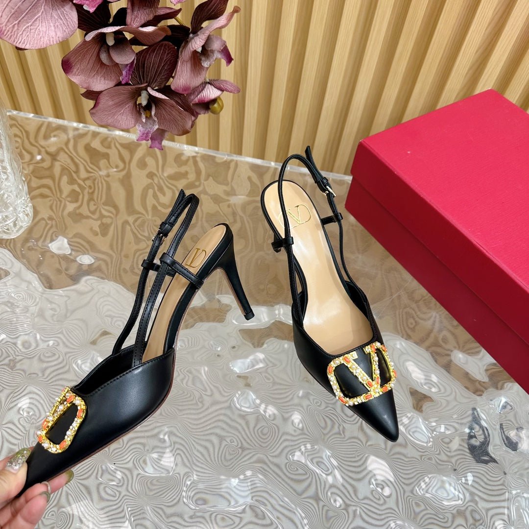 VLOGO SIGNATURE SLINGBACK PUMP 80 MM IN BLACK CALFSKIN - Image 5