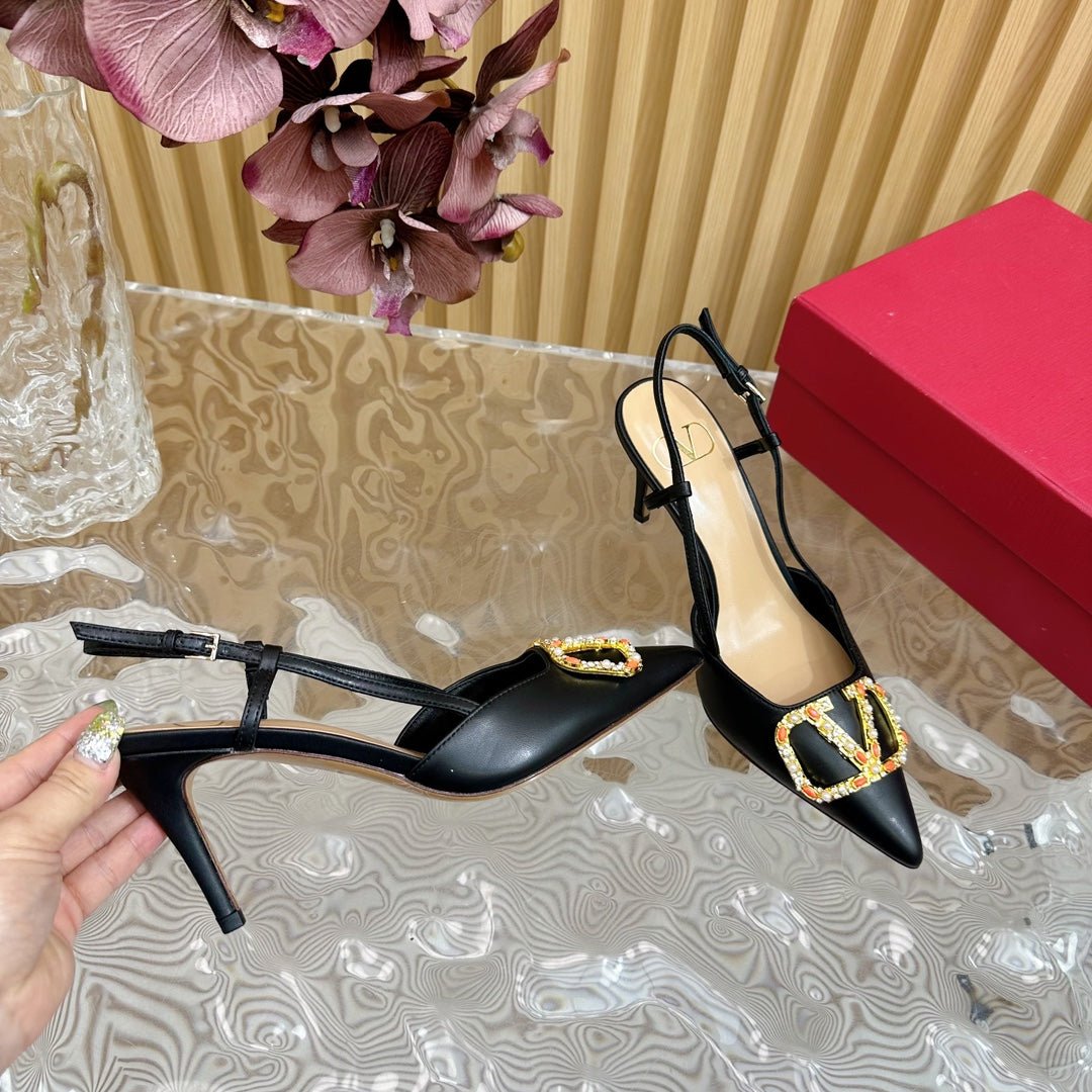 VLOGO SIGNATURE SLINGBACK PUMP 80 MM IN BLACK CALFSKIN - Image 2