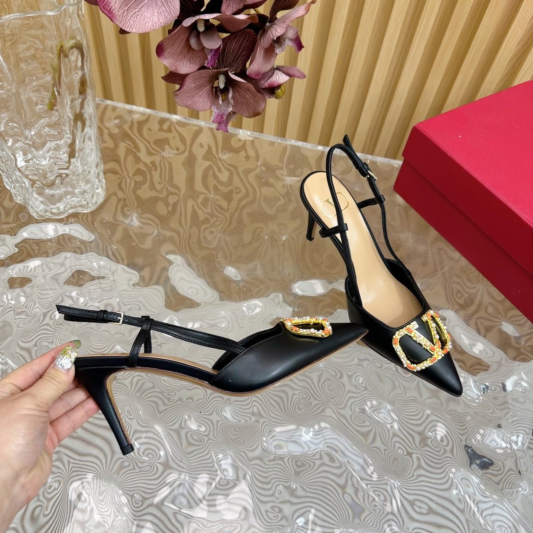 VLOGO SIGNATURE SLINGBACK PUMP 80 MM IN BLACK CALFSKIN - Image 7