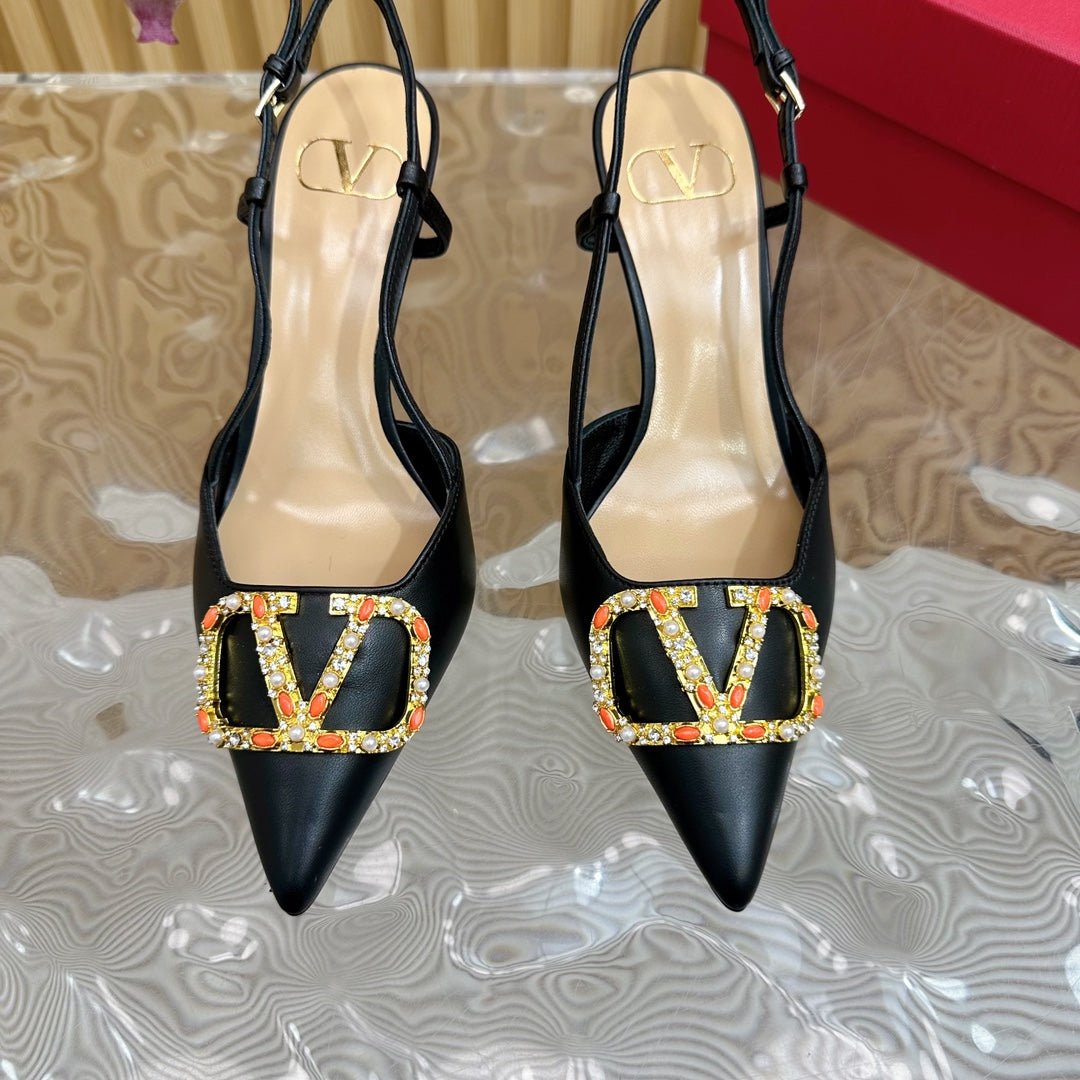 VLOGO SIGNATURE SLINGBACK PUMP 80 MM IN BLACK CALFSKIN - Image 6