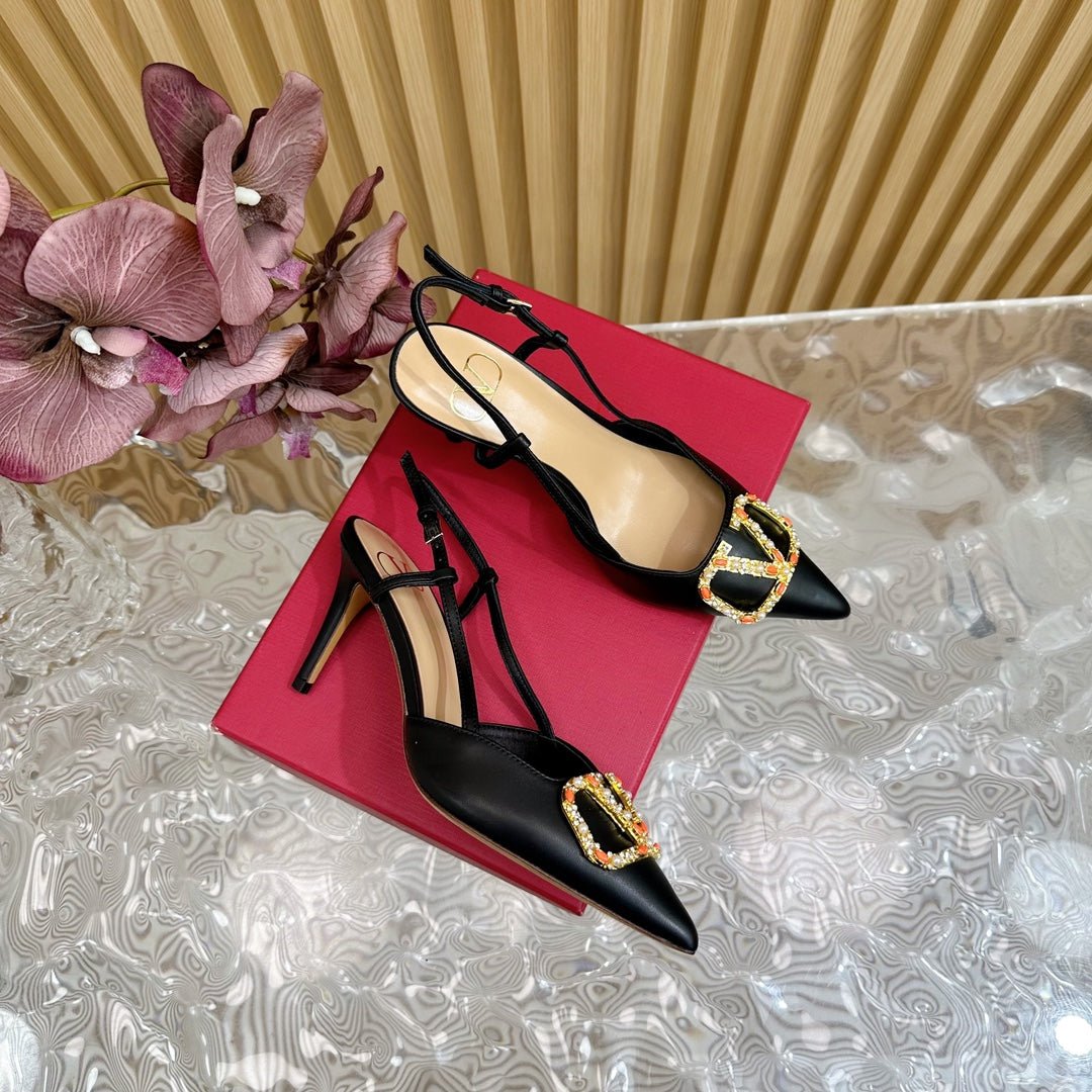 VLOGO SIGNATURE SLINGBACK PUMP 80 MM IN BLACK CALFSKIN - Image 8