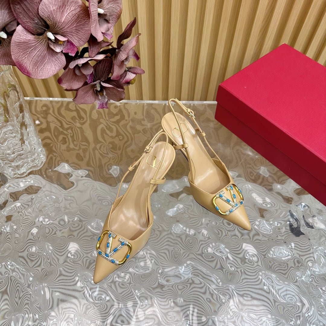 VLOGO SIGNATURE SEPIA TAN CALFSKIN SLINGBACK PUMP 80 MM - Image 6