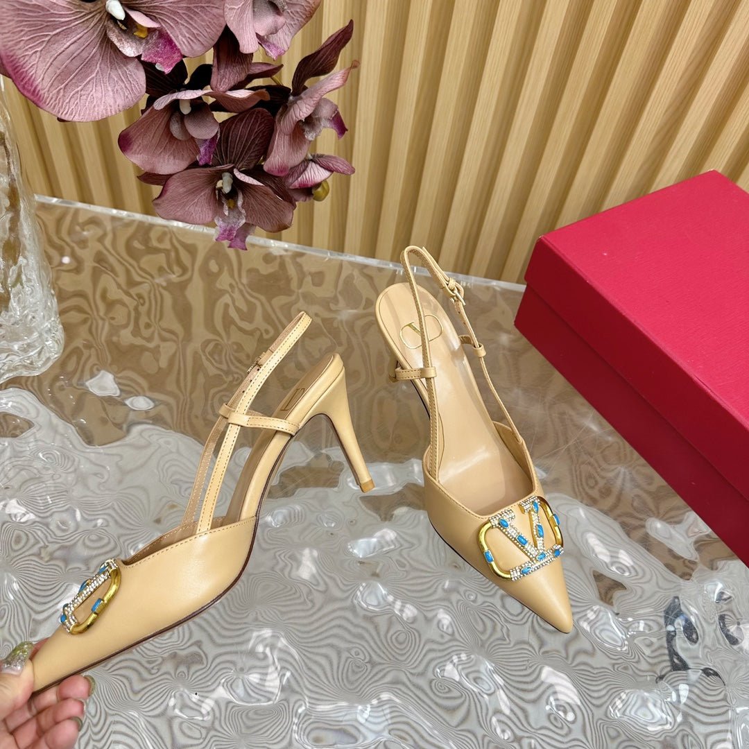 VLOGO SIGNATURE SEPIA TAN CALFSKIN SLINGBACK PUMP 80 MM - Image 8
