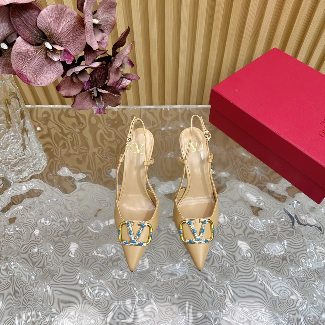 VLOGO SIGNATURE SEPIA TAN CALFSKIN SLINGBACK PUMP 80 MM - Image 5