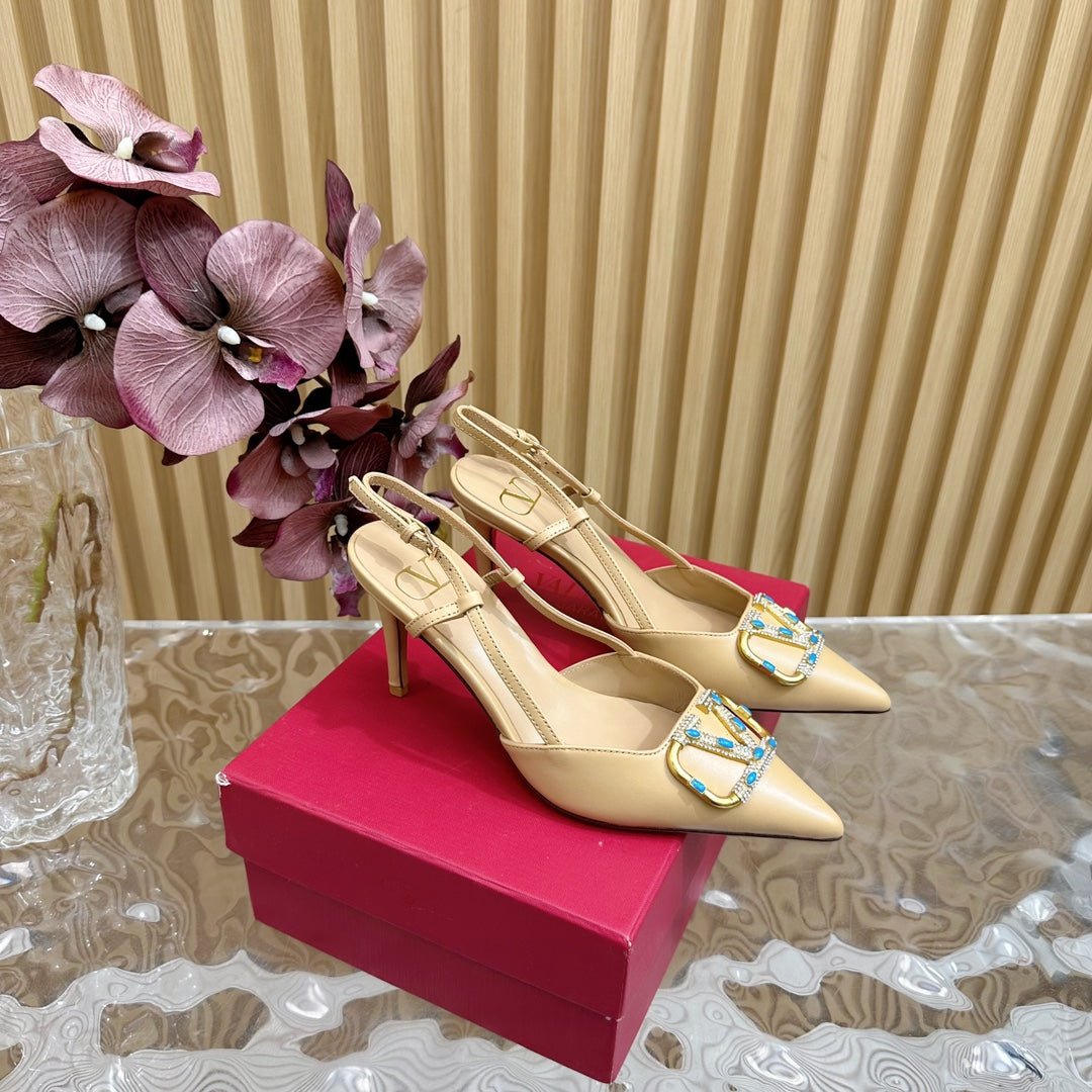 VLOGO SIGNATURE SEPIA TAN CALFSKIN SLINGBACK PUMP 80 MM - Image 2