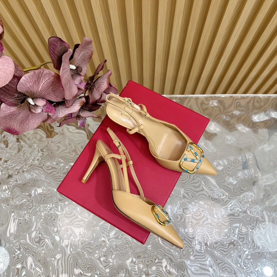 VLOGO SIGNATURE SEPIA TAN CALFSKIN SLINGBACK PUMP 80 MM - Image 7