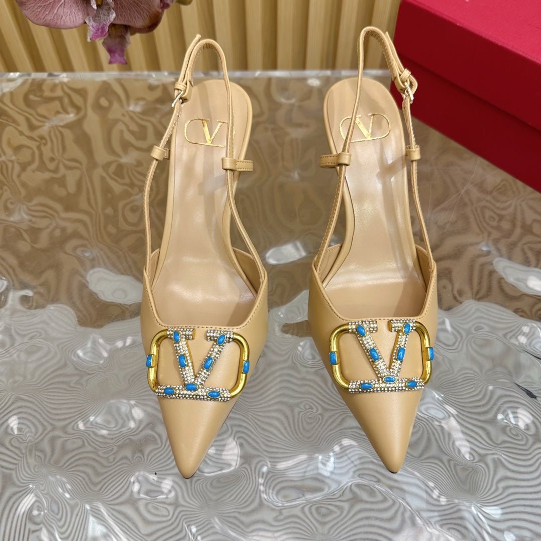 VLOGO SIGNATURE SEPIA TAN CALFSKIN SLINGBACK PUMP 80 MM - Image 4