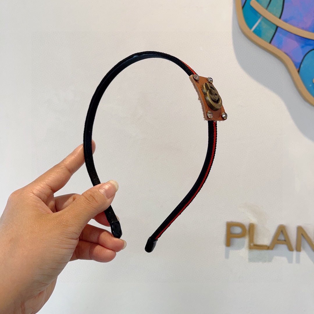 NARROW HAIRBAND IN BLACK MIX RED FABRIC 395356 - Image 5