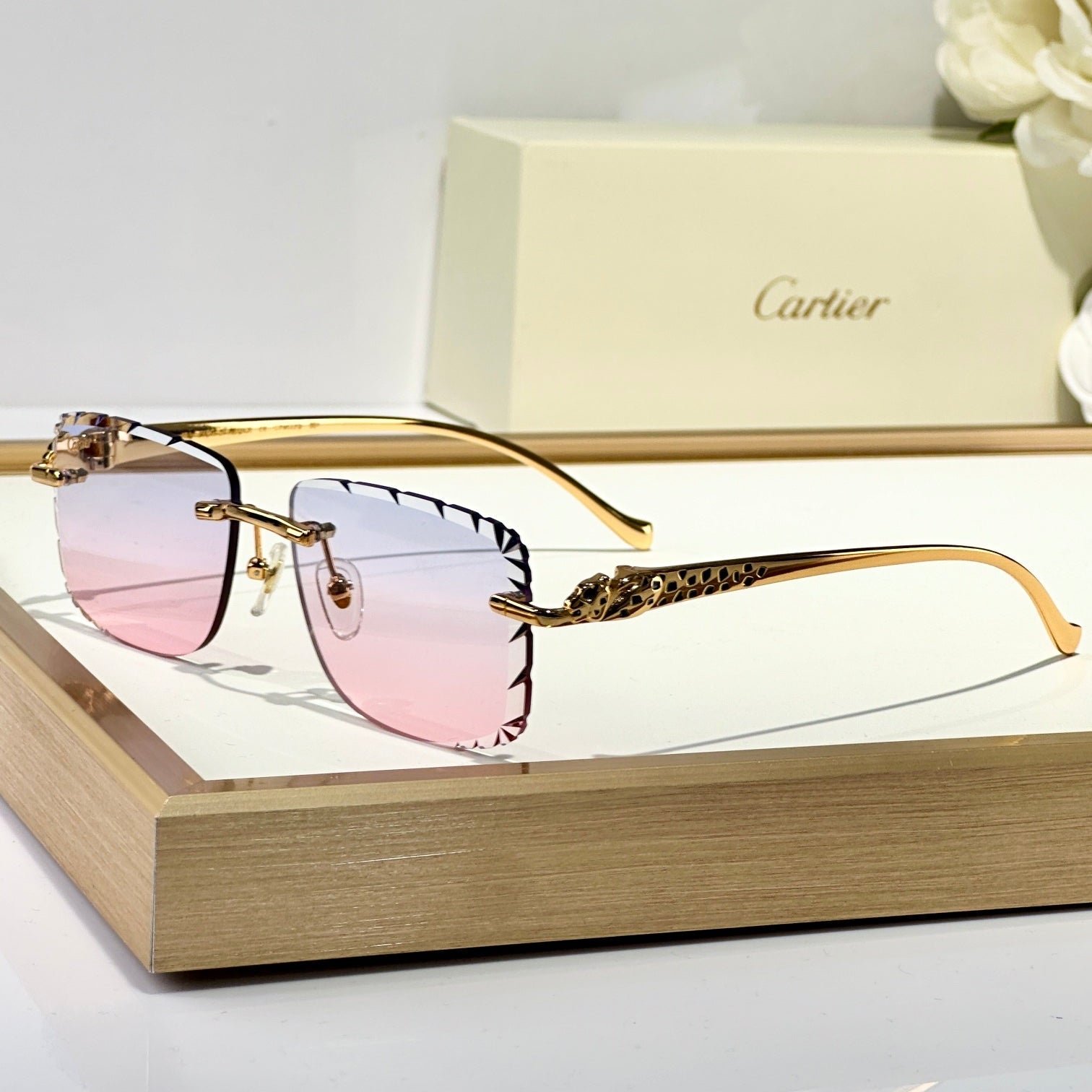 PANTHÈRE RIMLESS SQUARE FRAME SUNGLASSES 580908 IN METAL