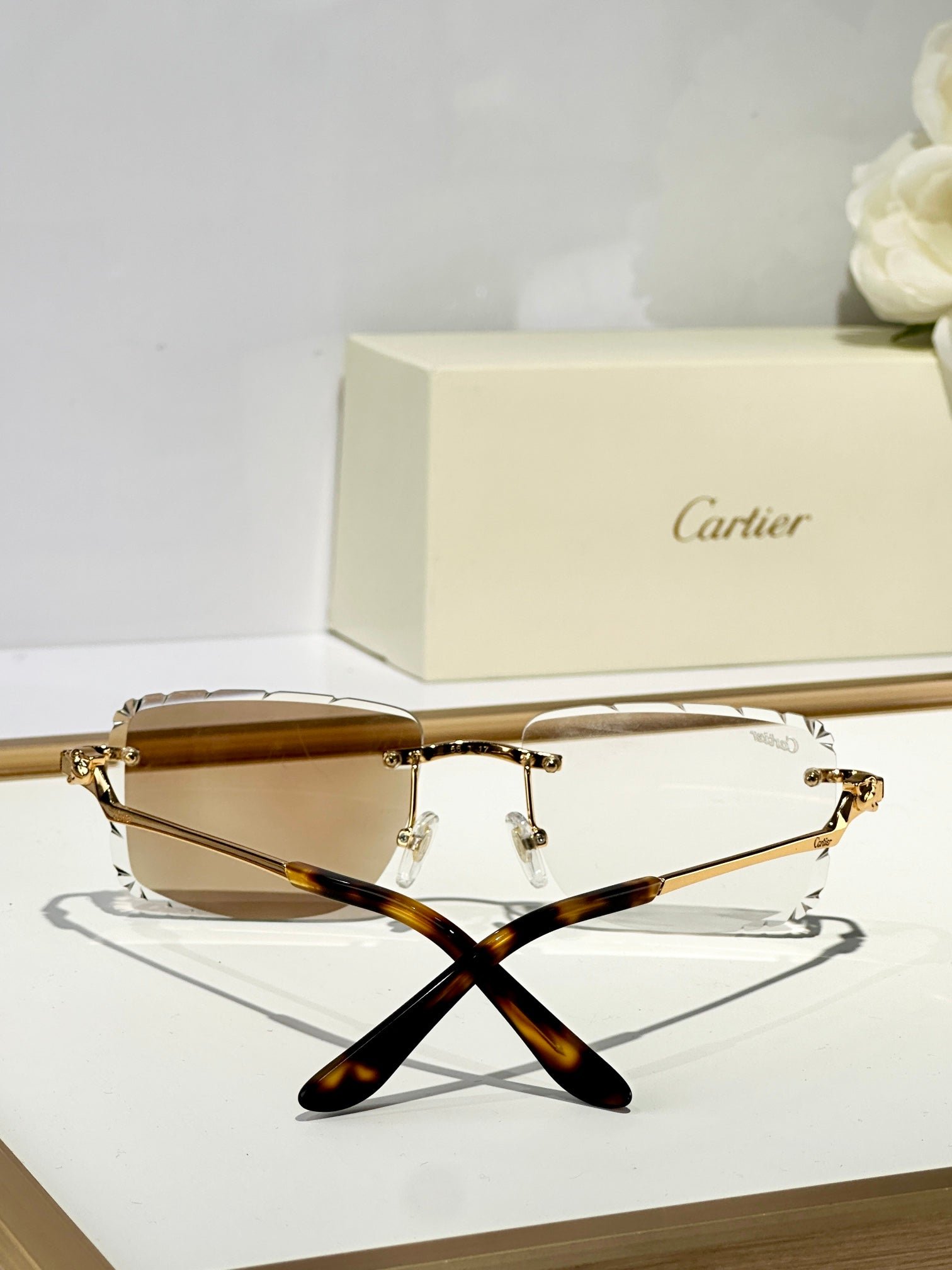 PANTHÈRE PHOTOCHROMIC LENSES RIMLESS SQUARE FRAME SUNGLASSES 580910 IN METAL - Image 8