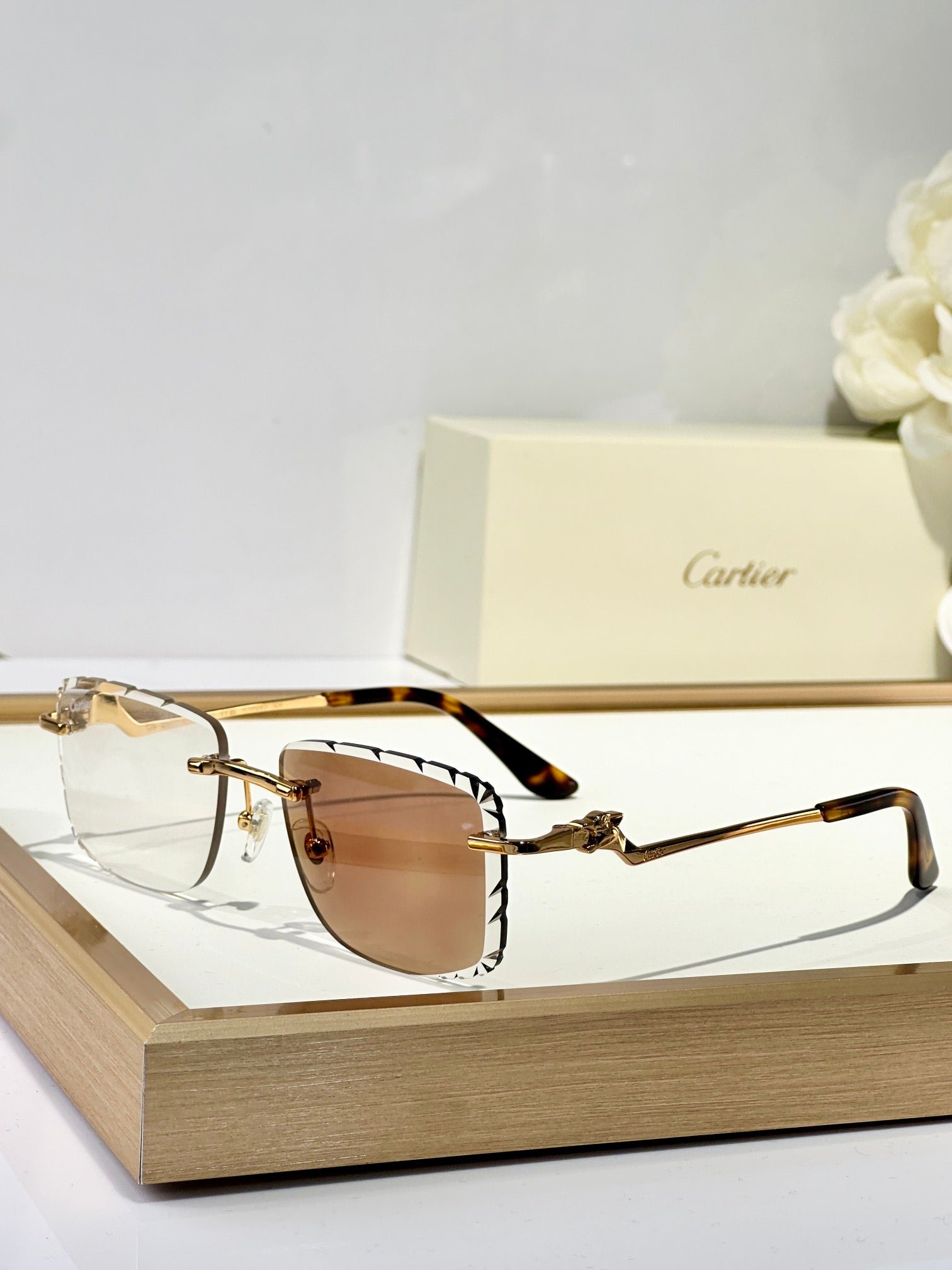 PANTHÈRE PHOTOCHROMIC LENSES RIMLESS SQUARE FRAME SUNGLASSES 580910 IN METAL - Image 5