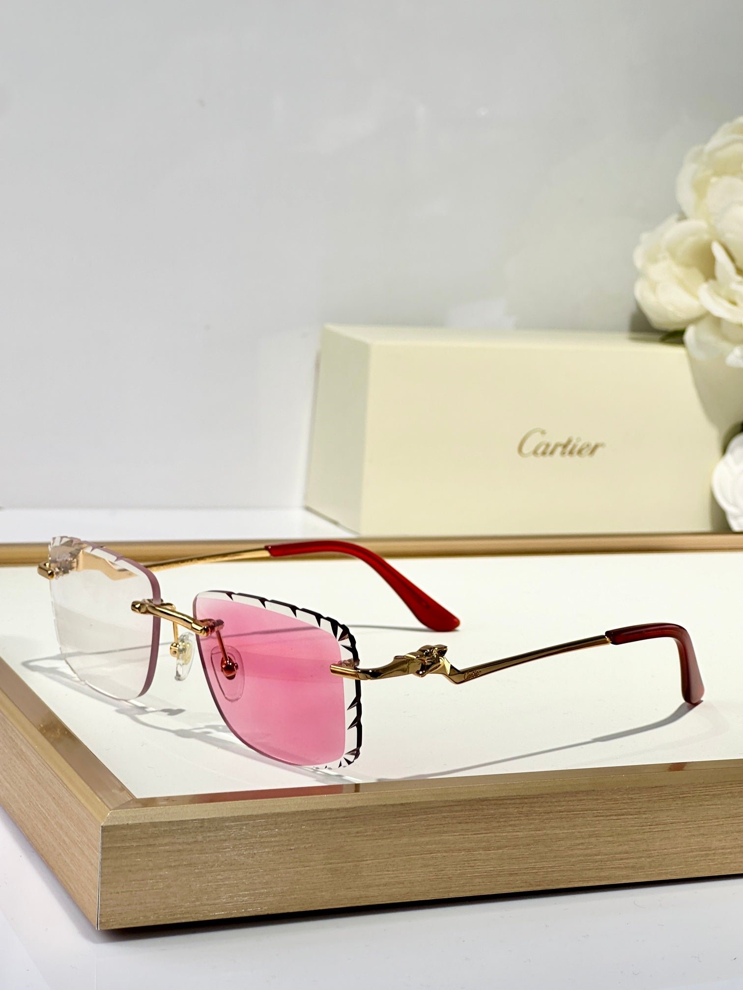 PANTHÈRE PHOTOCHROMIC LENSES RIMLESS SQUARE FRAME SUNGLASSES 580910 IN METAL - Image 2